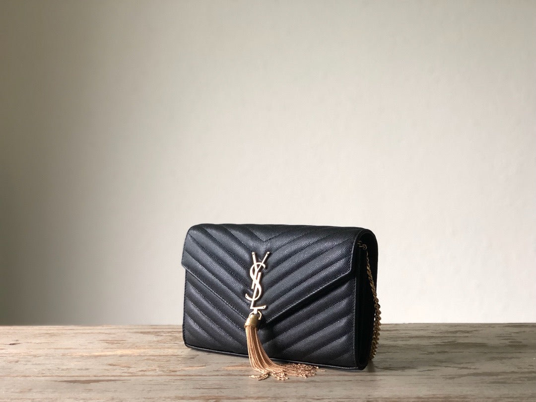 Yves Saint Laurent Monogram Chain Wallet Black