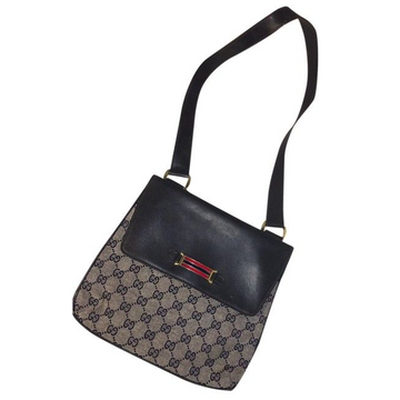 Gucci  Pursesdesigner Purses Navy Leather And Large G Logo Print Canvas With An Enamel Accent