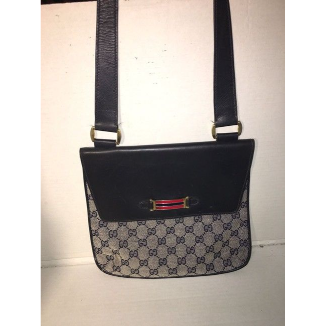 Gucci  Pursesdesigner Purses Navy Leather And Large G Logo Print Canvas With An Enamel Accent