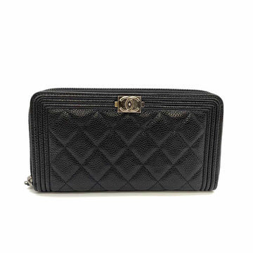 Top Quality Chanel Boy Long Wallet Caviar Leather Black