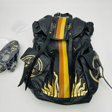 Gucci Leather Backpack With Metallic Prints In Gold  LA33162