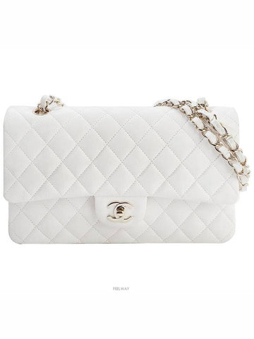 Classic Medium White Champagne Gold Caviar 74047 Chanel