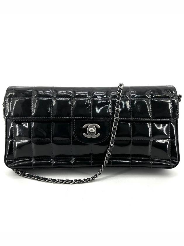 Patent chocolate bar shoulder bag Chanel