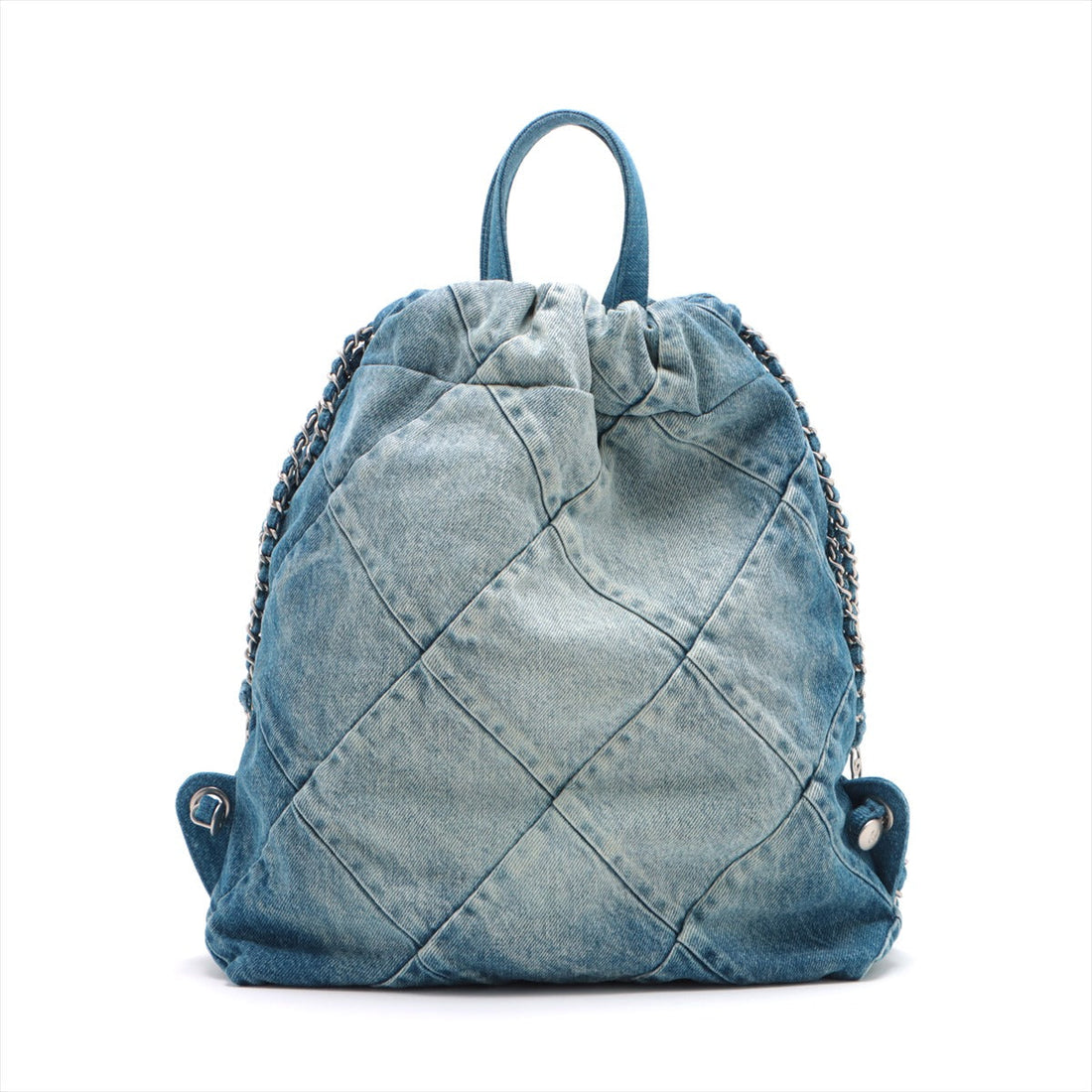 New 1:1 Rep Top Quality Chanel 22 Backpack Denim Chainsaw Blue Silver  AS3859