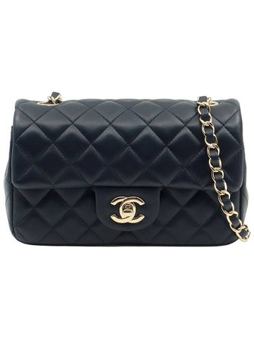 Dark Navy Lambskin CC Logo Champagne Gold Chain Classic New Mini Flap Shoulder Bag Chanel