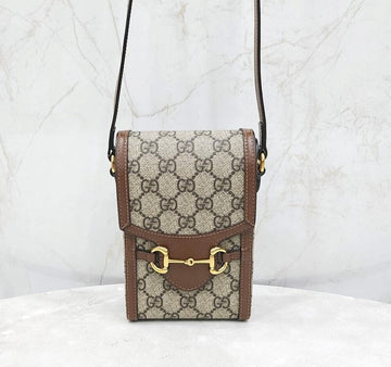 Gucci GG Supreme 1955 Horsebit Phone Holder Mini Crossbody Bag 142340601