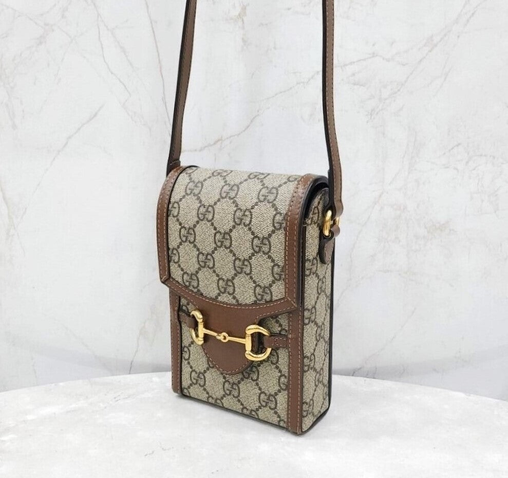 Gucci GG Supreme 1955 Horsebit Phone Holder Mini Crossbody Bag 142340601