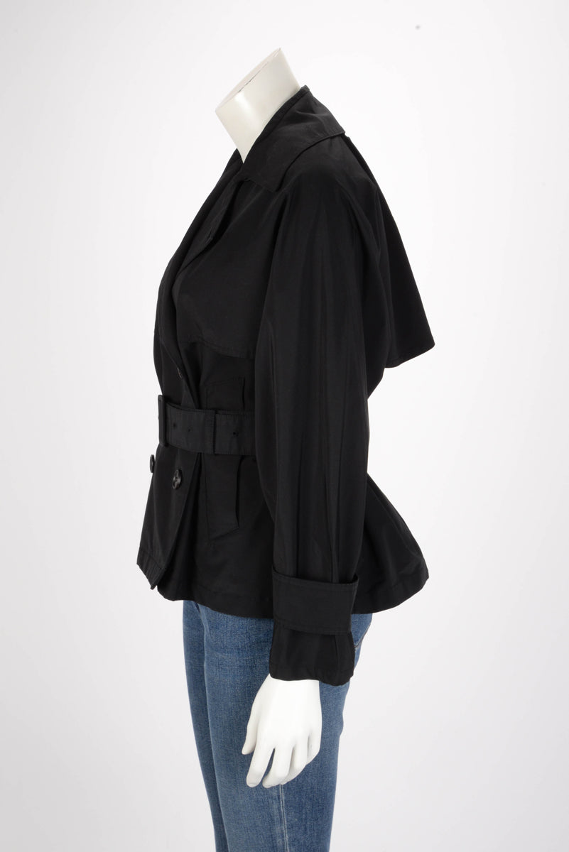 Prada Black Nylon Belted Short Trench Coat IT 36