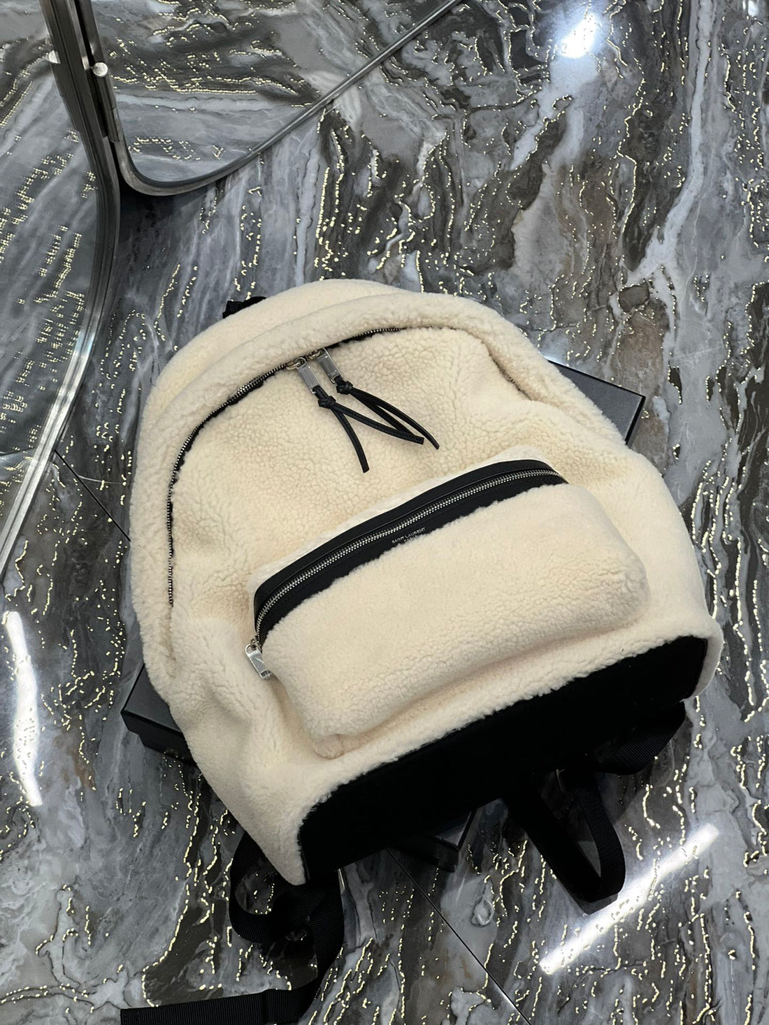 Yves Saint Laurent Fleece Backpack Beige