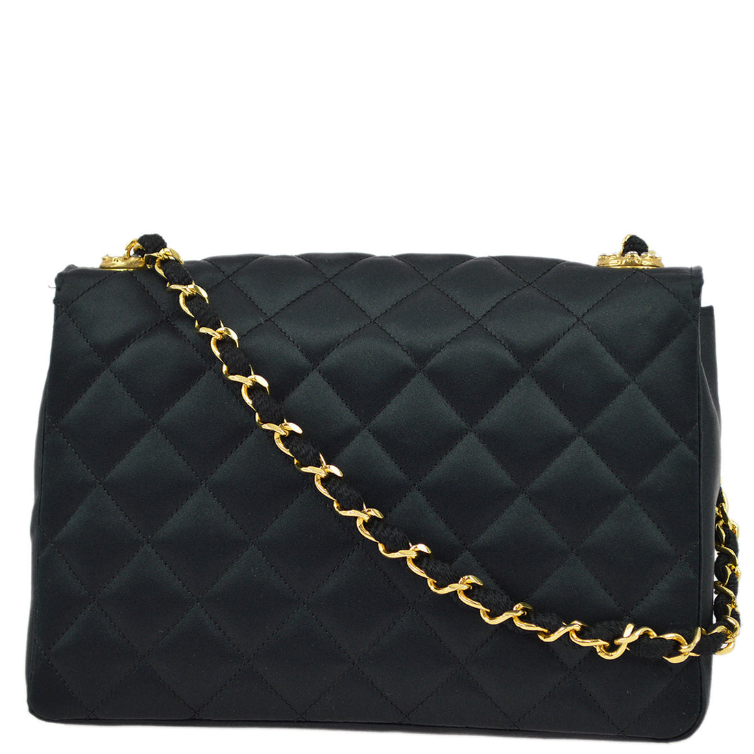 New 1:1 Rep Top Quality Chanel Black Satin Rhinestone Chain Shoulder Bag