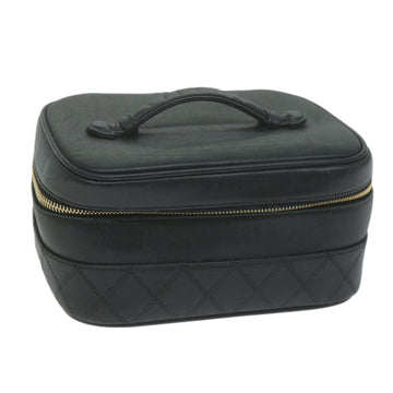 Top Quality Chanel Bicolole Vanity Cosmetic Pouch Leather Black CC Auth 65885