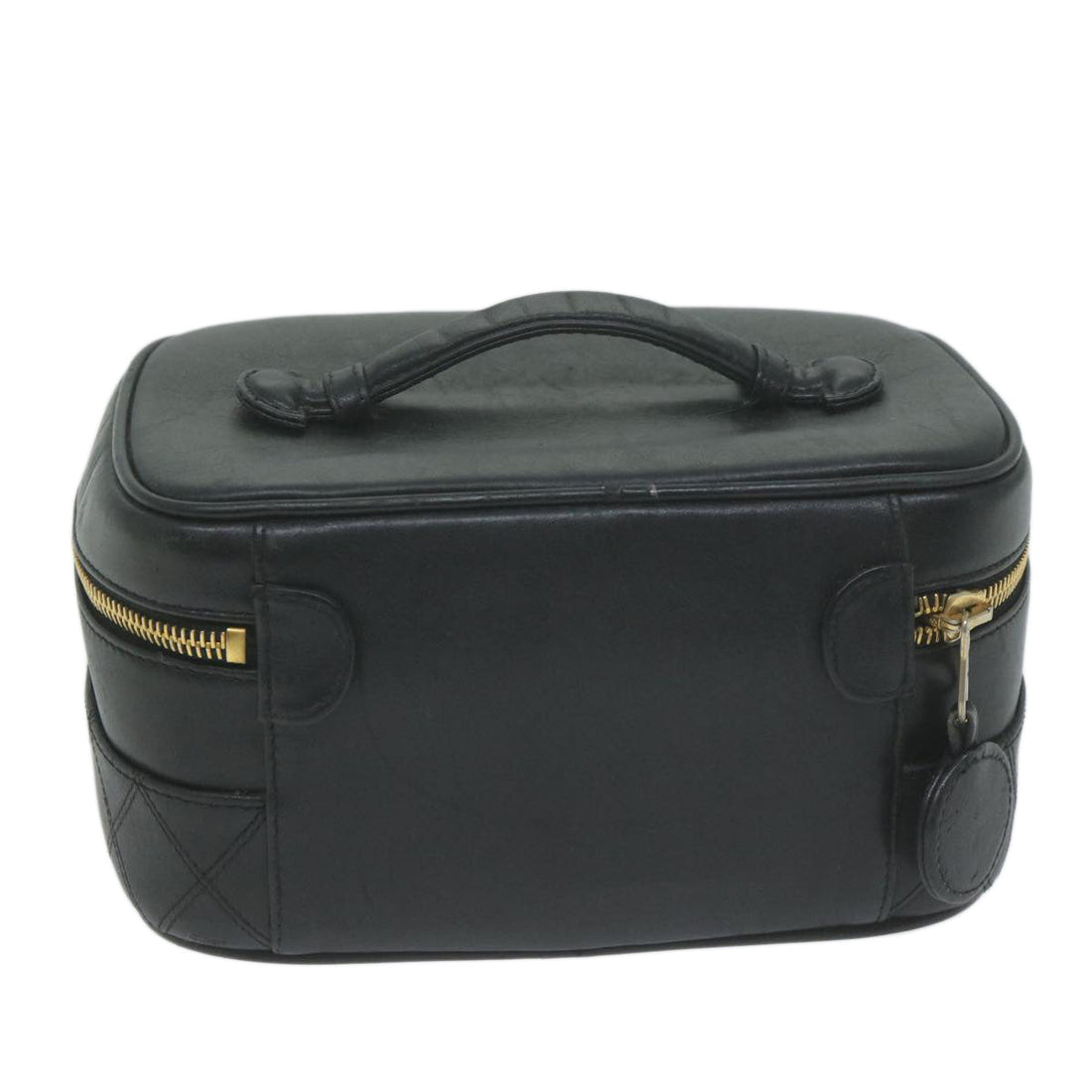 Top Quality Chanel Bicolole Vanity Cosmetic Pouch Leather Black CC Auth 65885