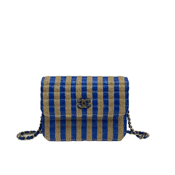 Top Quality Chanel - 2021 Raffia Jute Striped Belt Bag - Blue / Beige / Gold Hardware