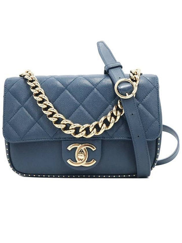 Top Quality Chanel Blue Caviar CC Logo Small Gold Stud Chain Shoulder Bag 24th Chanel