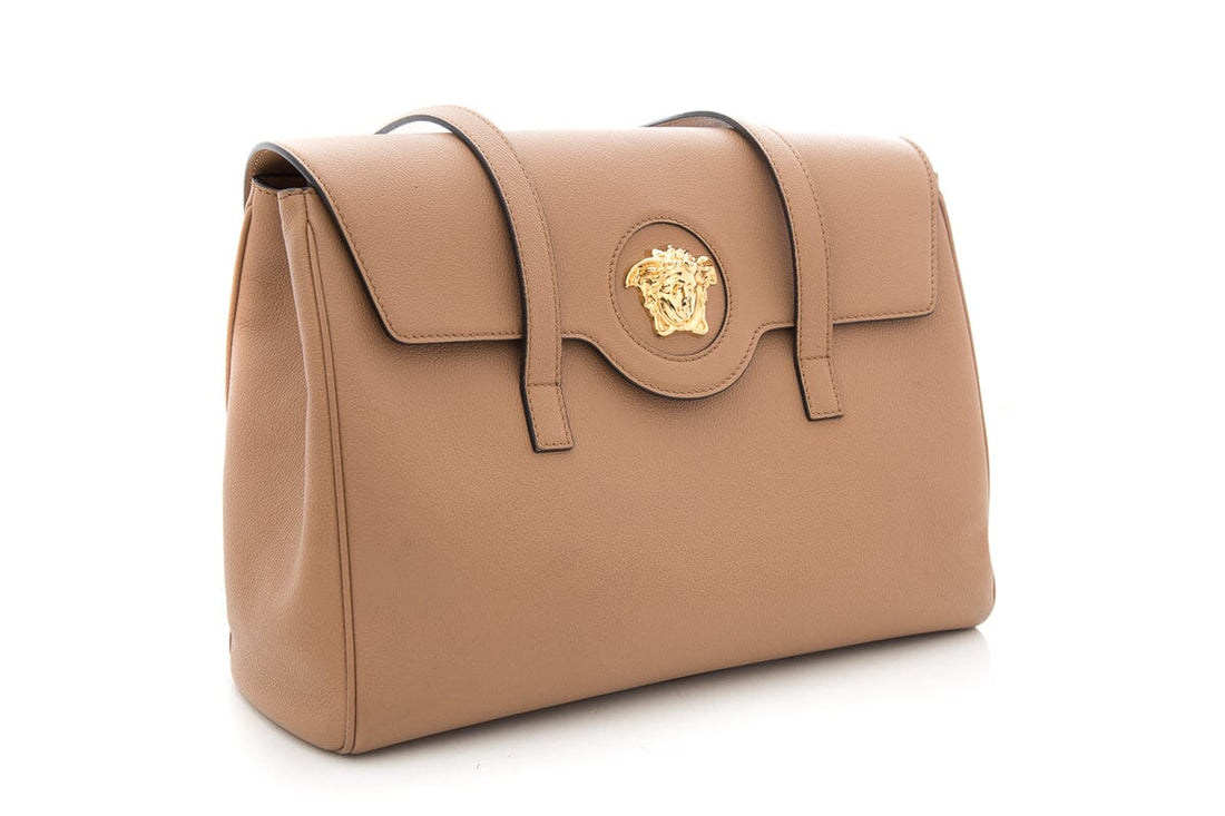 Versace Brown La Medusa Flap Leather Tote