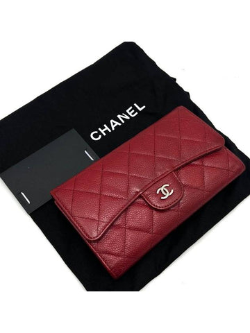 Classic caviar silver flap long wallet Chanel
