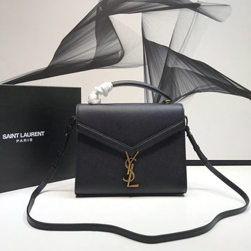 Yves Saint Laurent Cassandra Medium Top Handle Bag In Grain Black  9.6in/24.5cm