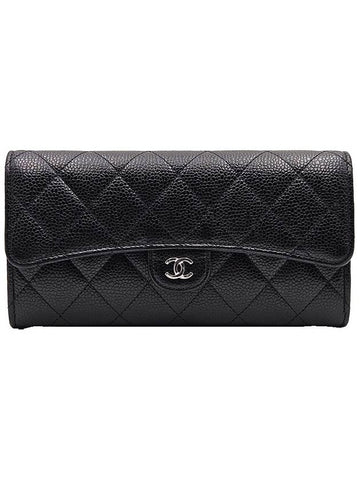 Top Quality Chanel AP0241 Black Caviar Silver CC Logo Classic Long Flap Wallet Chanel