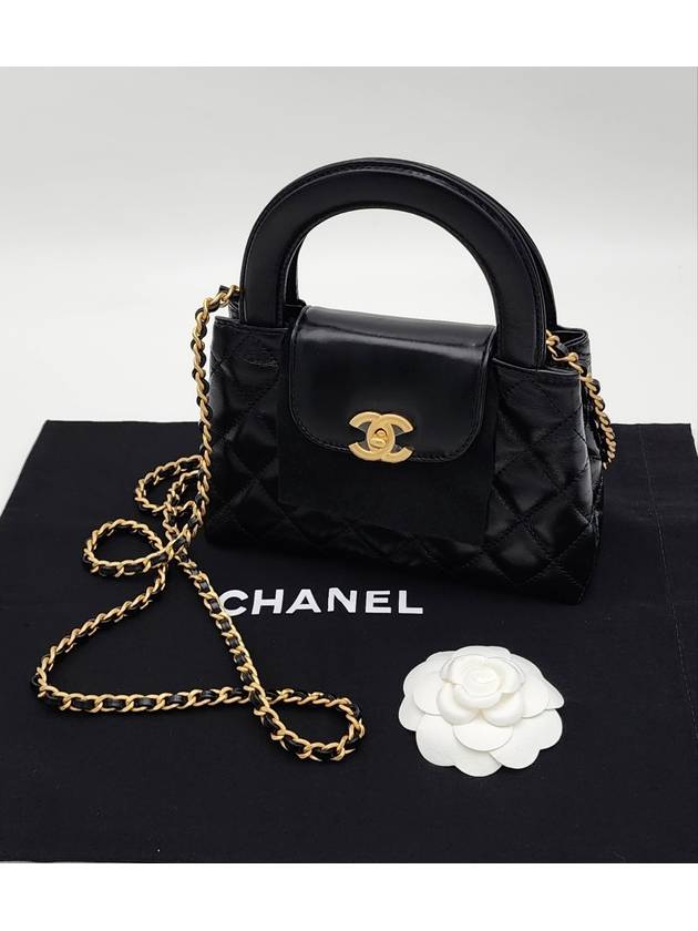 CC Logo Mini Leather Tote Bag Black Chanel