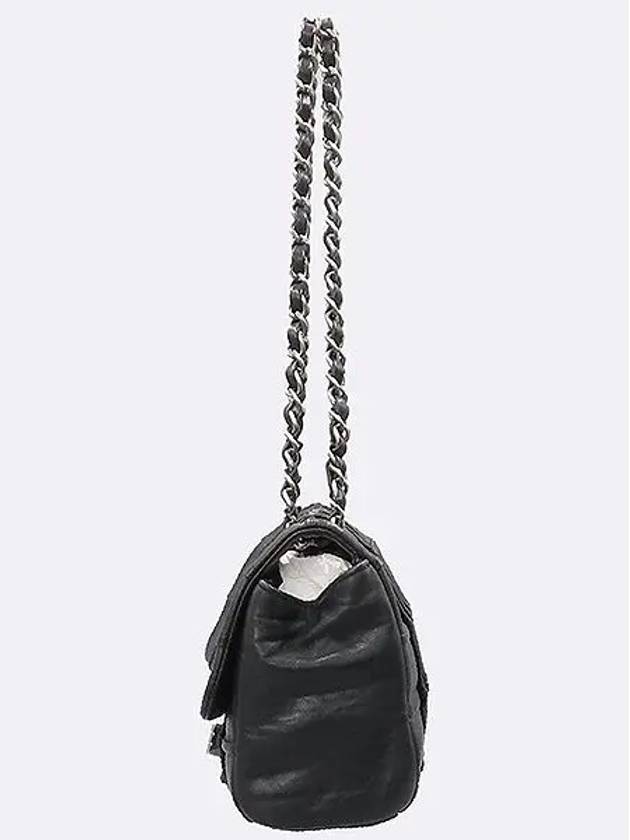 Black color leather 2 55 silver logo turnlock chain flap shoulder bag Chanel