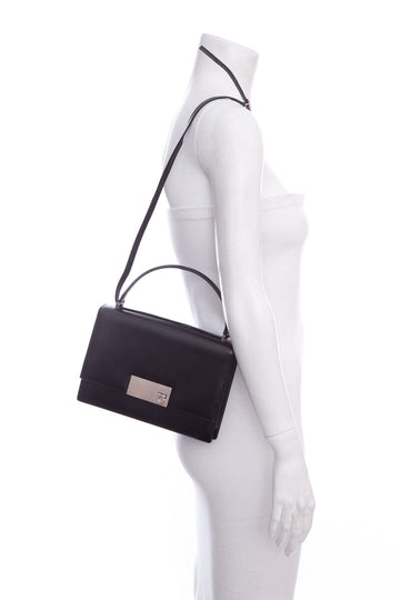 Salvatore Ferragamo Black Gancini Minio Leather Handbag