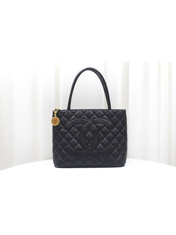 Medallion Gold Caviar Coin Tote Bag Black 7th Division A01804 Chanel