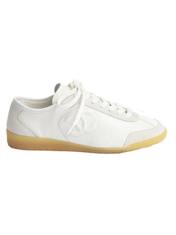 Calfskin Suede Low Top Sneakers White Chanel