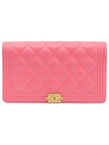 Pink Lambskin Boy Long Flap Wallet 22nd Chanel