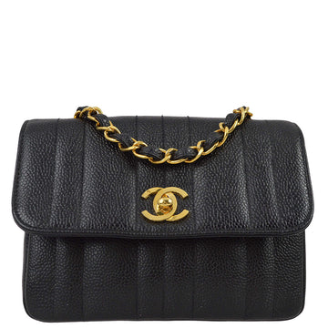 Top Quality Chanel * 1994-1996 Black Caviar Mini Vertical Stitch Straight Flap Bag