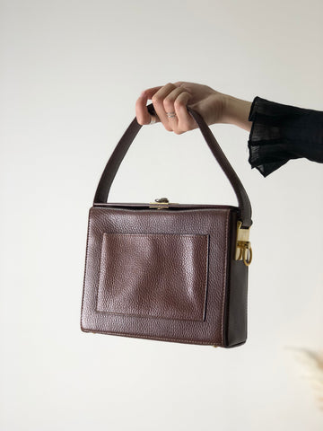 CELINE Gancini Logo Motif Square Leather Handbag Brown New 1:1 e8kt7d