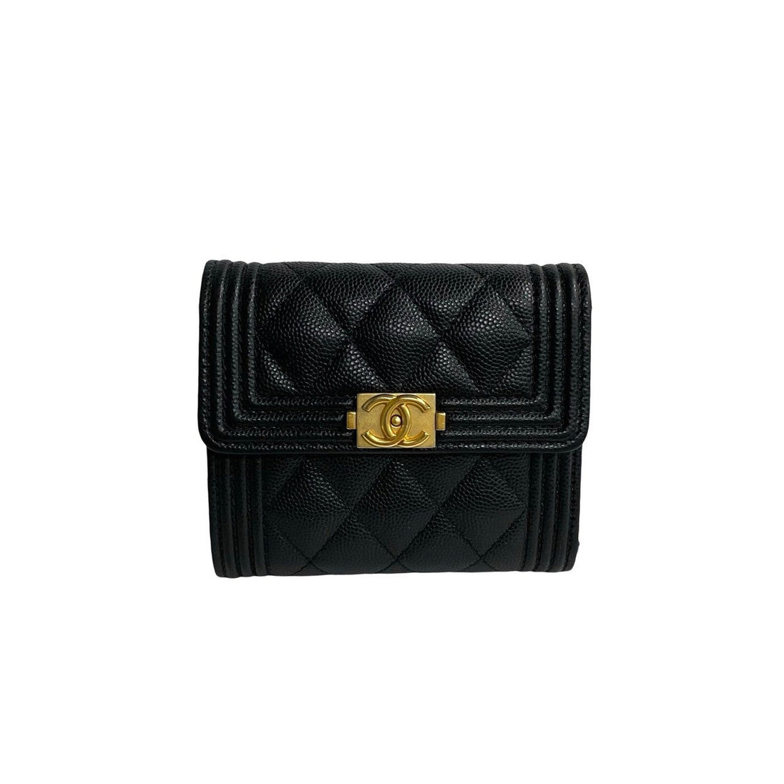 Top Quality Chanel Boy Matelasse Caviar Bifold Wallet Black