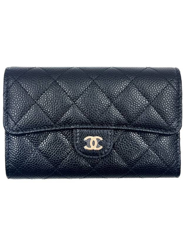 Classic Flap Caviar Gold Hardware Medium Wallet Black Chanel
