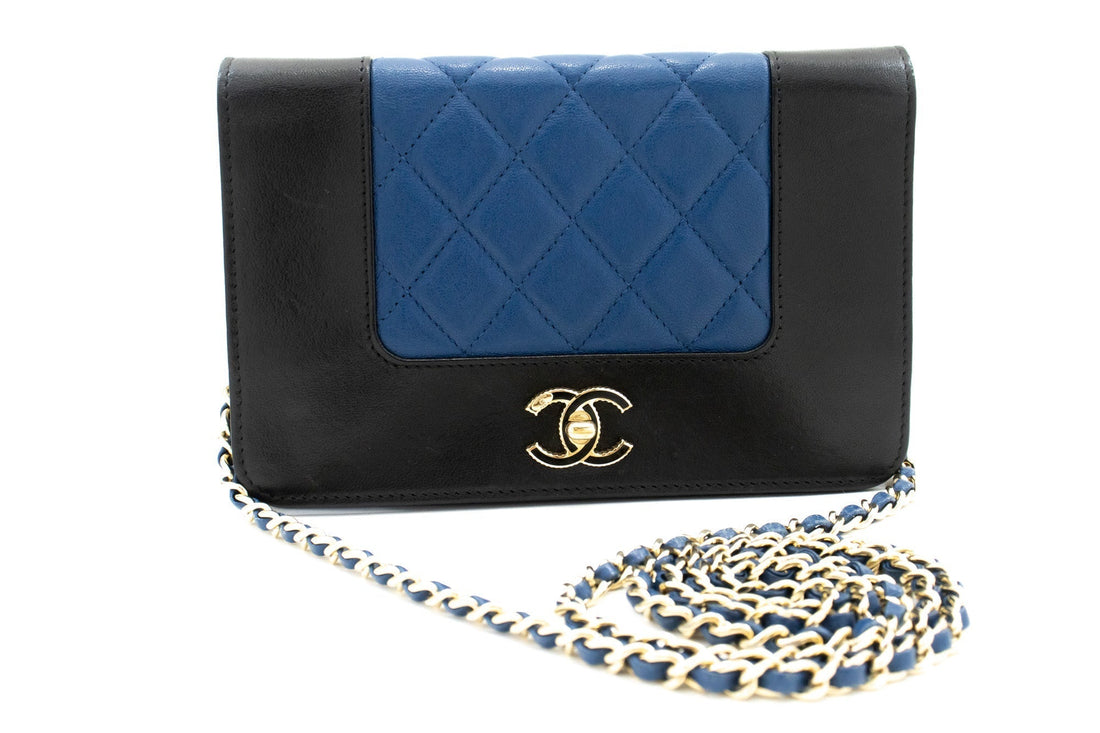 Top Quality Chanel Black Blue Wallet On Chain WOC Shoulder Bag Crossbody Gold