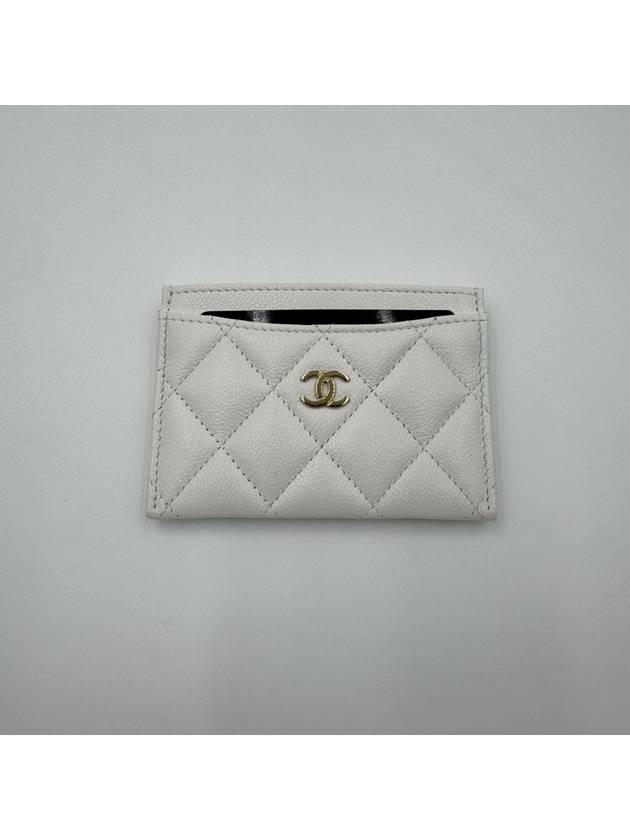 Gold CC Logo Leather Card Wallet White Chanel