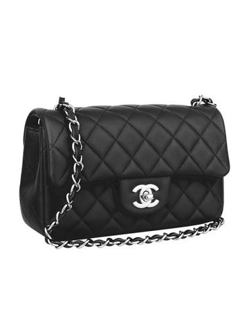 Mini Flap Crossbody Bag Lambskin Silver Black Chanel