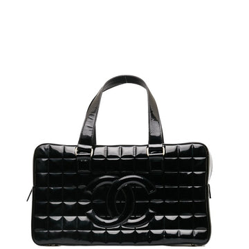 New 1:1 Rep Top Quality Chanel Chocolate Bar Coco Mini Boston Bag Handbag Black Patent Leather Leather  CHANEL