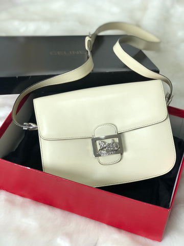 CELINE Horse Carriage Leather Crossbody Shoulder bag White New 1:1 xndfdh