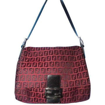 Fendi Black Zucchino Print On Dark Red Canvas And Leather Mamma Forever Shoulder Bag
