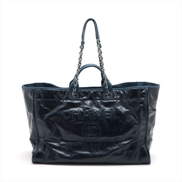 New 1:1 Rep Top Quality Chanel Deauville GM Leather Chaintot Bag Blue Silver Gold