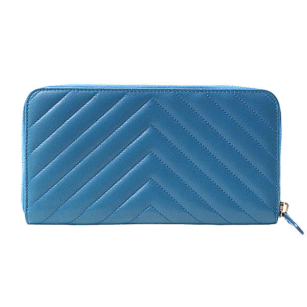 Top Quality Chanel Chevron Lambskin Round Zip Wallet Blue