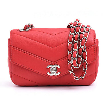 Top Quality Chanel Chevron Mini Chain Shoulder Bag Red Caviar Skin