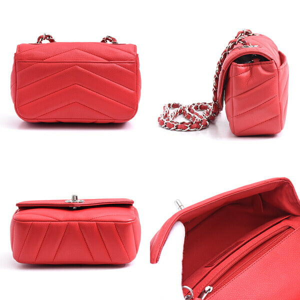 Top Quality Chanel Chevron Mini Chain Shoulder Bag Red Caviar Skin