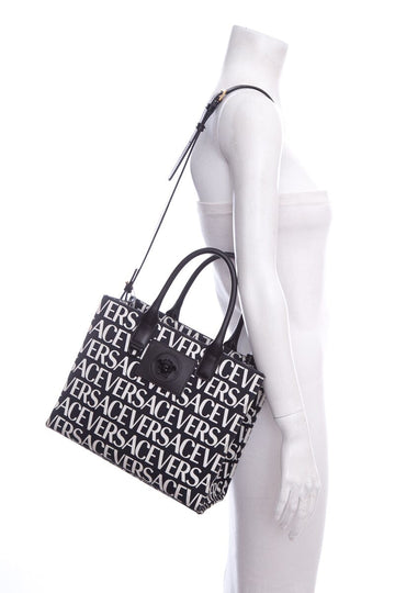 Versace Black & White Logo Canvas Tote