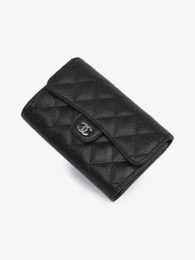 Classic medium wallet black caviar silver plate AP0232 Chanel