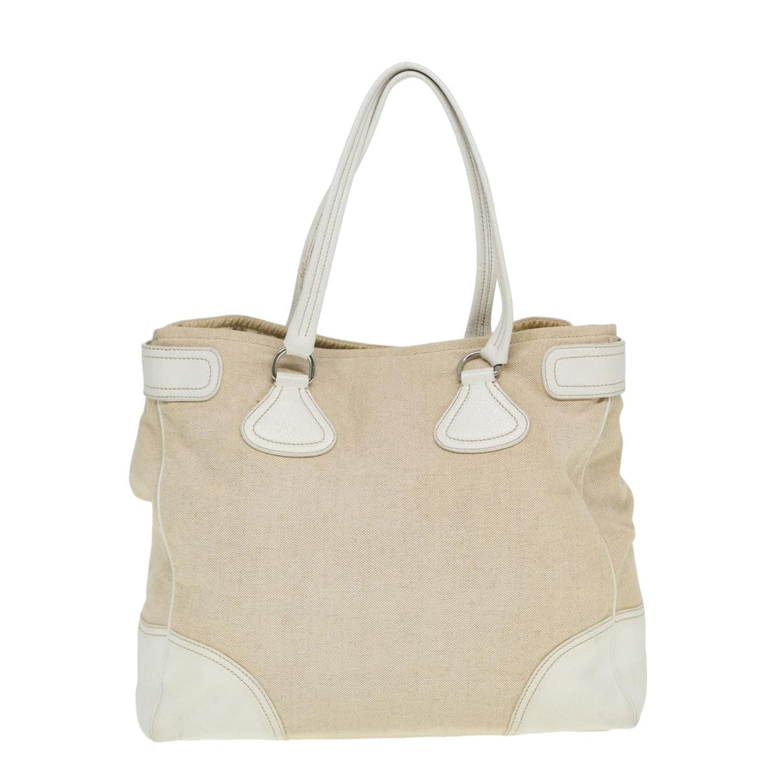 PRADA Tote Bag Canvas Beige Auth 77732