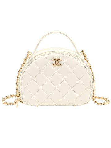 Lambskin Calfskin Half Moon Gold Plated CC Logo Mini Vanity Top Handle 2WAY AP3087 Chanel