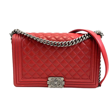 Top Quality Chanel Boy New Bag Quilted Calfskin New Medium Red Crossbody Bag