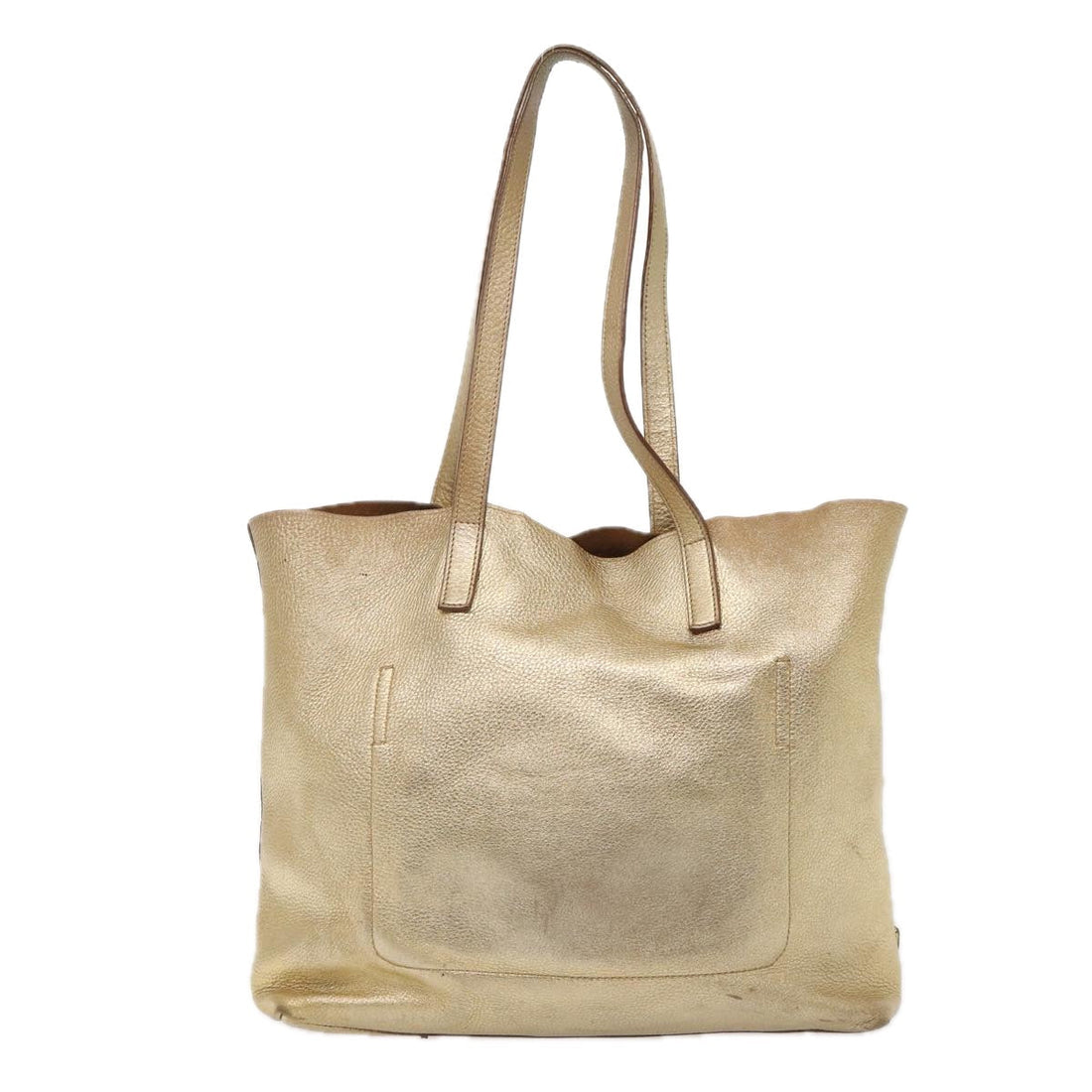PRADA Tote Bag Leather Gold Auth 79714