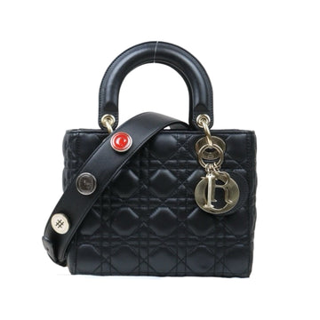 Rank A ?  Dior Lady Dior Lamb Skin 2WAY Shoulder Bag Handbag Black  ?S24042904