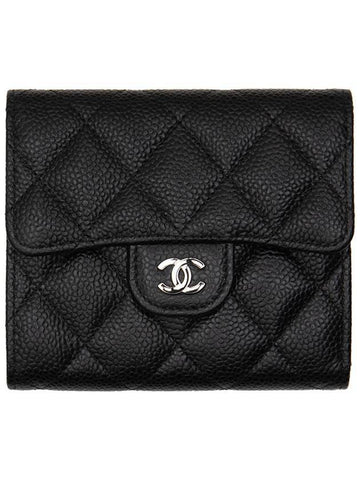 Small Classic Flap Wallet Grained Calfskin Silver Black Chanel